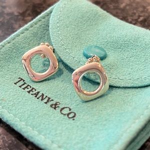 Tiffany & Co. Sterling Silver Open Cushion Square Stud Earrings Authentic